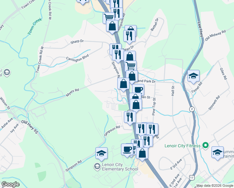 map of restaurants, bars, coffee shops, grocery stores, and more near 560 U.S. 321 in Lenoir City
