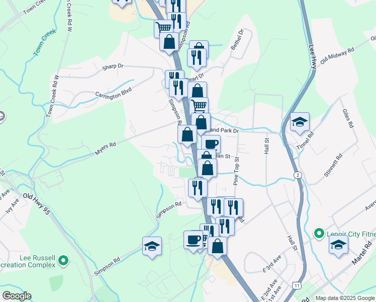 map of restaurants, bars, coffee shops, grocery stores, and more near 560 U.S. 321 in Lenoir City