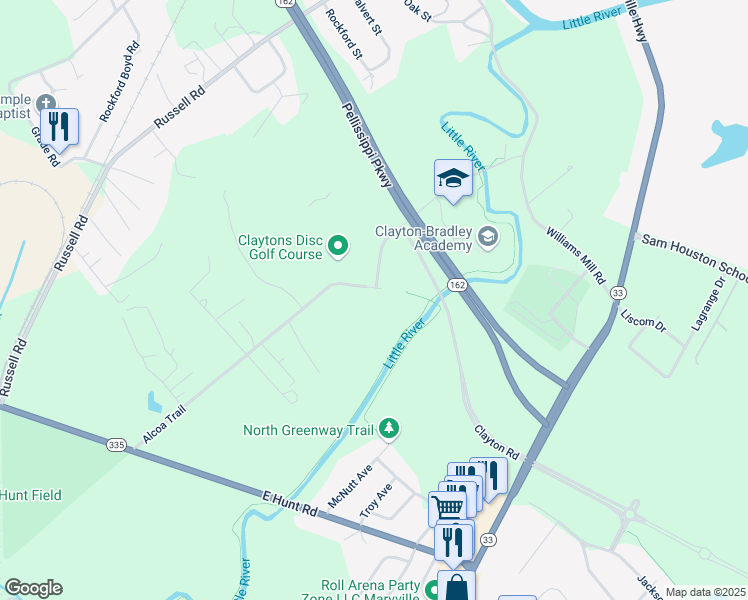 map of restaurants, bars, coffee shops, grocery stores, and more near 500 Alcoa Trail in Maryville
