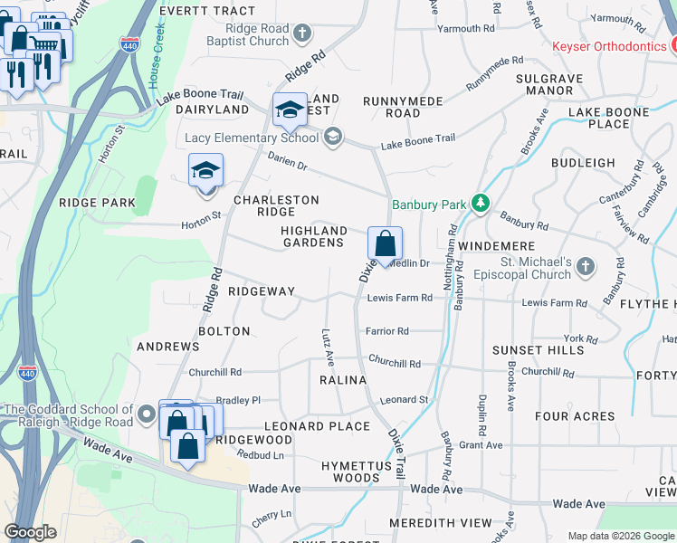 map of restaurants, bars, coffee shops, grocery stores, and more near 1514 Lutz Avenue in Raleigh