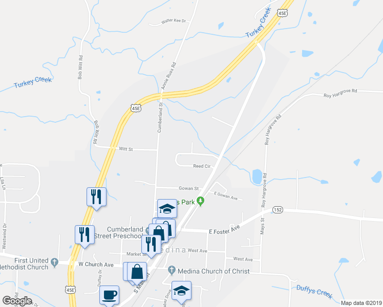 map of restaurants, bars, coffee shops, grocery stores, and more near 142 Reed Circle in Medina
