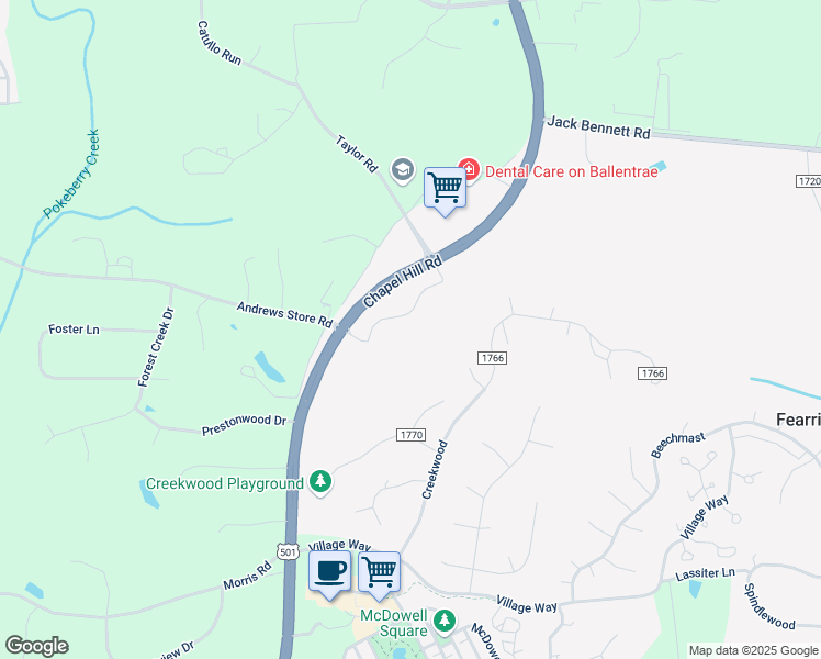 map of restaurants, bars, coffee shops, grocery stores, and more near 77 Trundle Ridge Road in Pittsboro