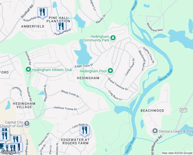 map of restaurants, bars, coffee shops, grocery stores, and more near 1952 Talamore Court in Raleigh