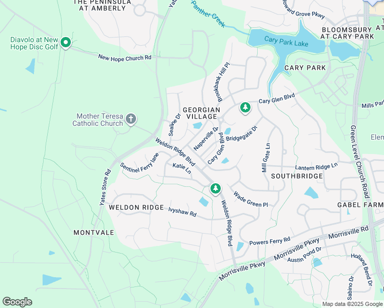 map of restaurants, bars, coffee shops, grocery stores, and more near 210 Frontgate Drive in Cary