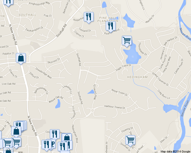 map of restaurants, bars, coffee shops, grocery stores, and more near 1941 Wild Dunes Drive in Raleigh