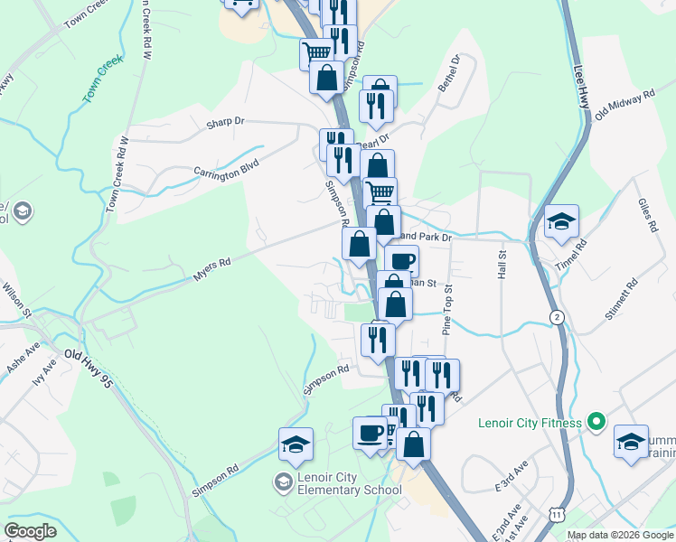 map of restaurants, bars, coffee shops, grocery stores, and more near 560 U.S. 321 in Lenoir City