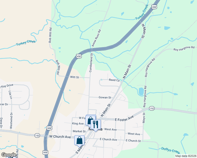 map of restaurants, bars, coffee shops, grocery stores, and more near 239 Reed Circle in Medina