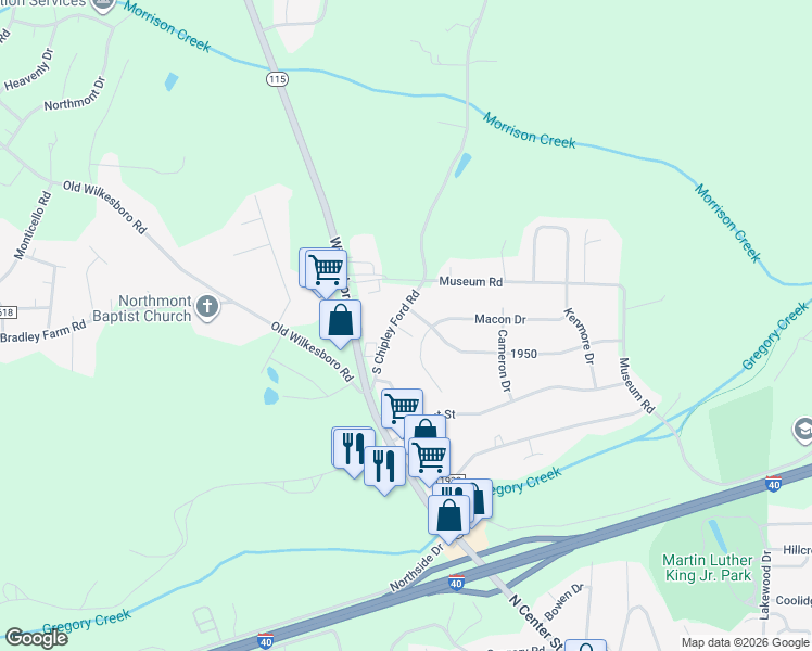 map of restaurants, bars, coffee shops, grocery stores, and more near 1710 South Chipley Ford Road in Statesville