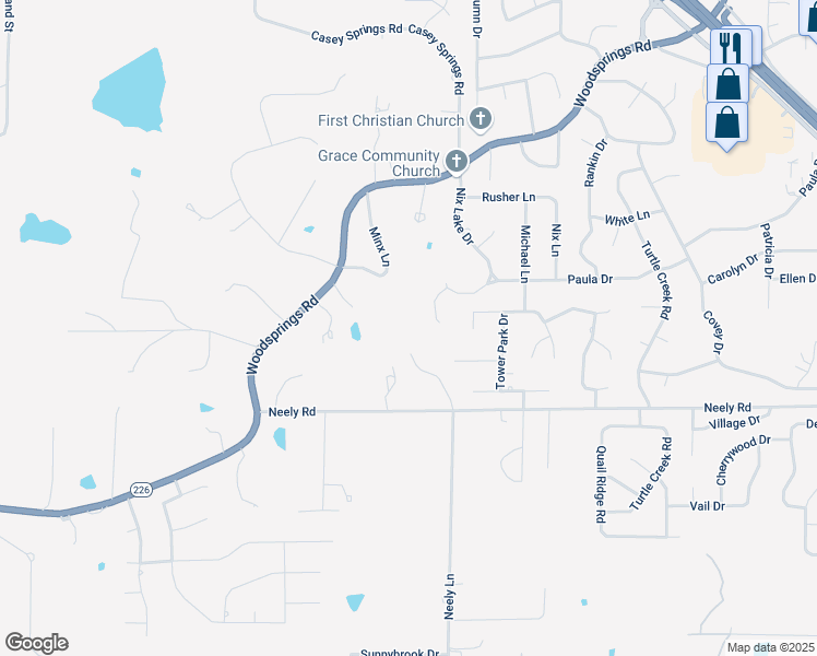 map of restaurants, bars, coffee shops, grocery stores, and more near 2602 Neeley Road in Jonesboro