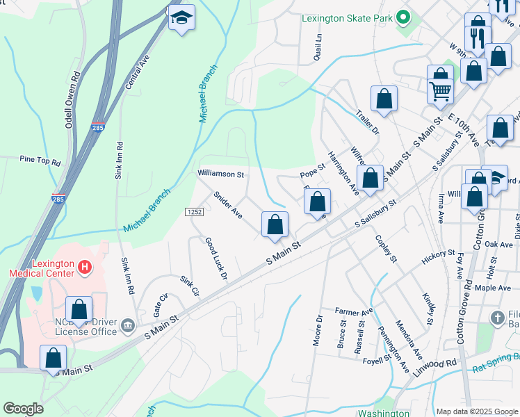 map of restaurants, bars, coffee shops, grocery stores, and more near 104 Peacock Avenue in Lexington