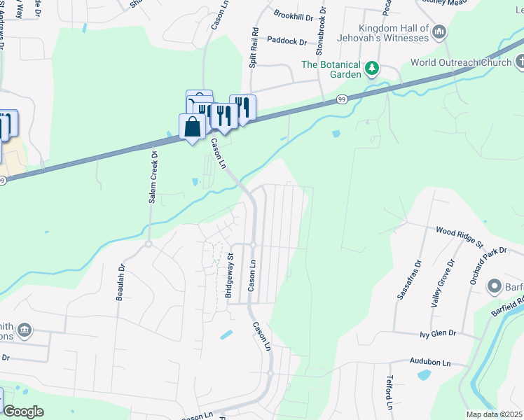 map of restaurants, bars, coffee shops, grocery stores, and more near 2129 Cason Ln in Murfreesboro