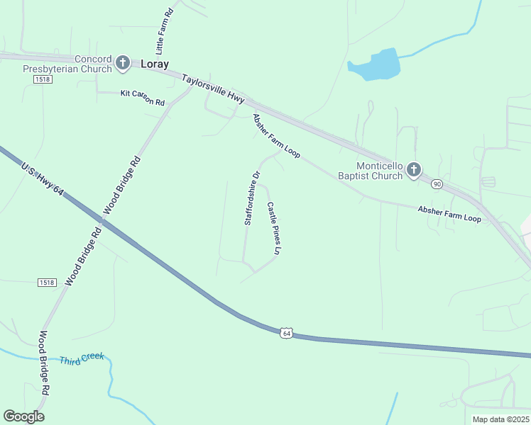 map of restaurants, bars, coffee shops, grocery stores, and more near 132 Castle Pines Lane in Statesville