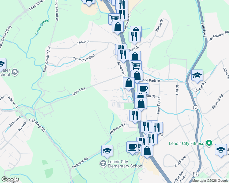map of restaurants, bars, coffee shops, grocery stores, and more near 113 Pinewood Dr in Lenoir City