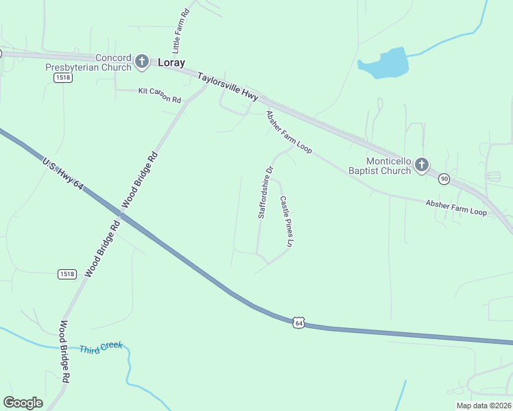 map of restaurants, bars, coffee shops, grocery stores, and more near 166 Staffordshire Drive in Statesville