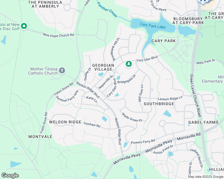 map of restaurants, bars, coffee shops, grocery stores, and more near 5616 Cary Glen Boulevard in Cary