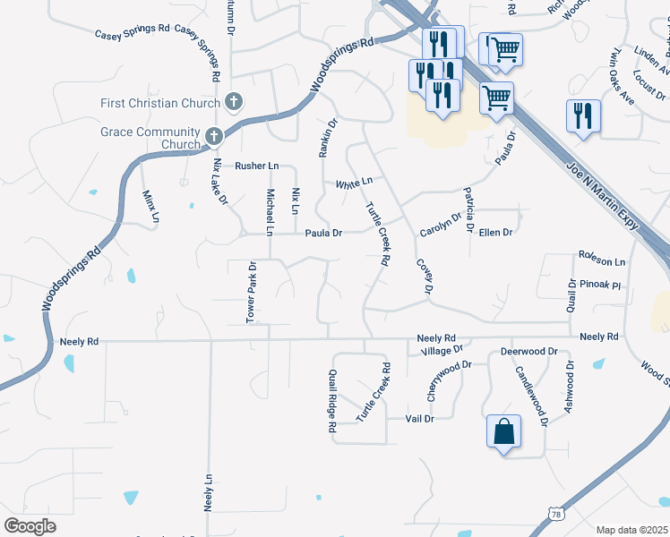 map of restaurants, bars, coffee shops, grocery stores, and more near 2903 Highmeadow Drive in Jonesboro