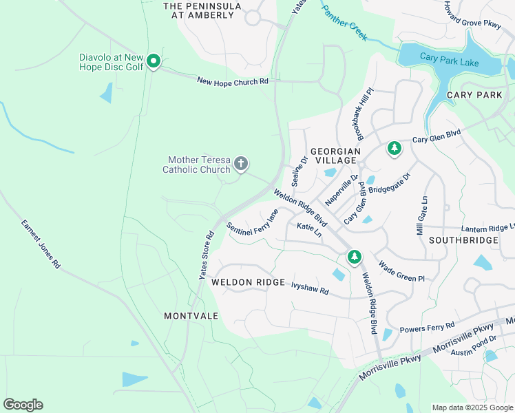 map of restaurants, bars, coffee shops, grocery stores, and more near 125 Dumbledore Court in Cary