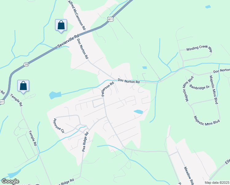 map of restaurants, bars, coffee shops, grocery stores, and more near 309 Patterson Road in Walland