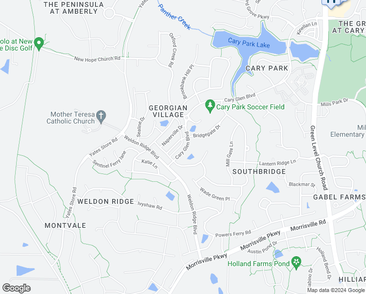 map of restaurants, bars, coffee shops, grocery stores, and more near 5612 Cary Glen Boulevard in Cary