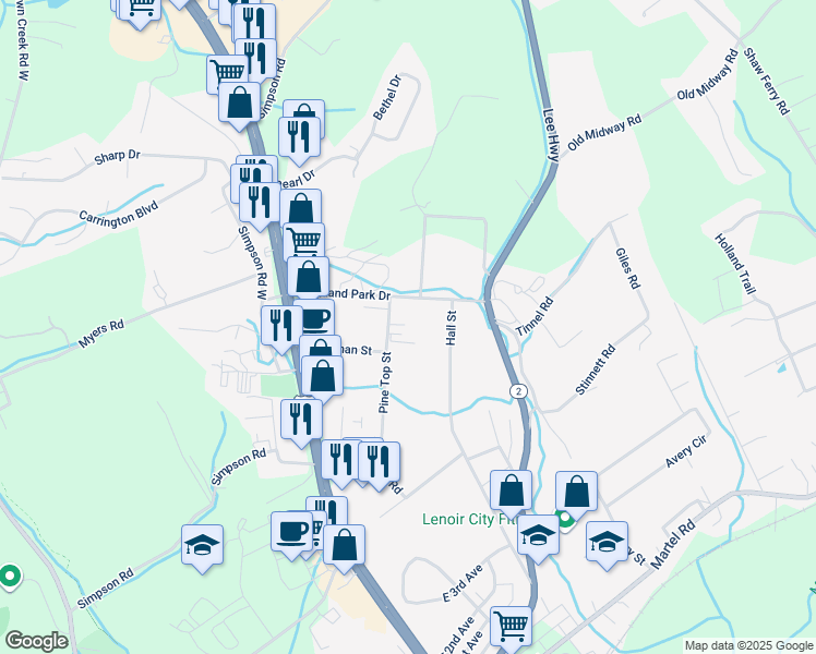 map of restaurants, bars, coffee shops, grocery stores, and more near 2531 Hall Street in Lenoir City