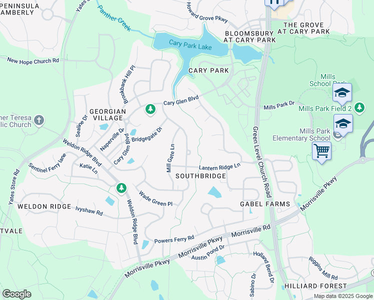 map of restaurants, bars, coffee shops, grocery stores, and more near 1012 Grogans Mill Drive in Cary