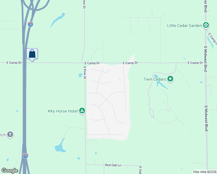 map of restaurants, bars, coffee shops, grocery stores, and more near 1771 Silks Terrace in Guthrie