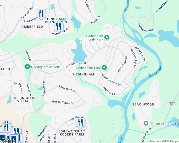 map of restaurants, bars, coffee shops, grocery stores, and more near 1952 Talamore Court in Raleigh