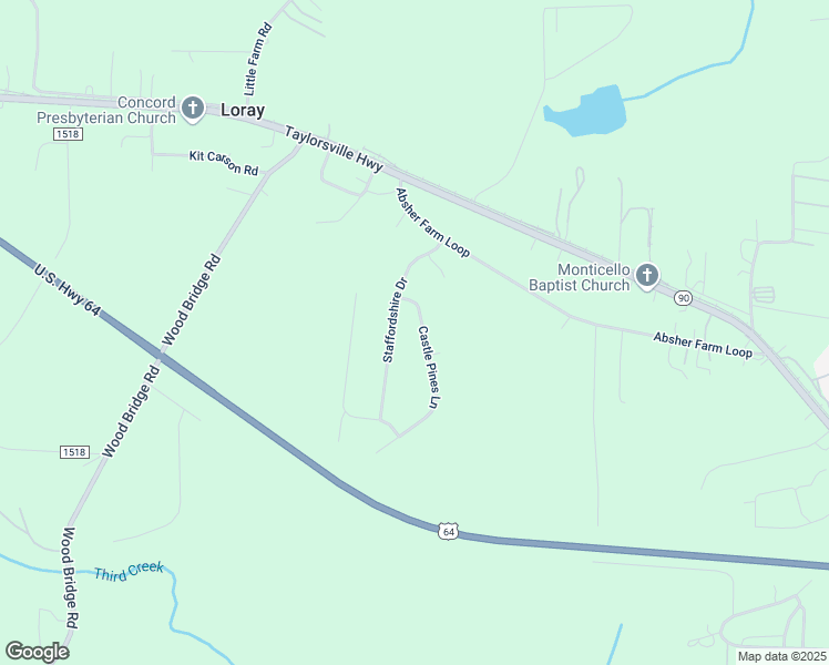 map of restaurants, bars, coffee shops, grocery stores, and more near 132 Castle Pines Lane in Statesville