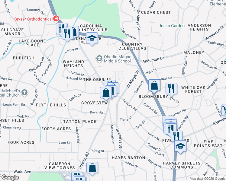 map of restaurants, bars, coffee shops, grocery stores, and more near in Raleigh