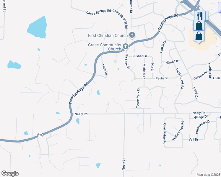 map of restaurants, bars, coffee shops, grocery stores, and more near 2602 Neeley Road in Jonesboro