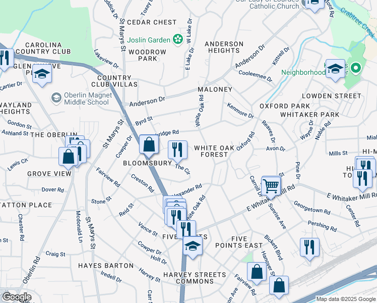 map of restaurants, bars, coffee shops, grocery stores, and more near 2330 Hales Road in Raleigh