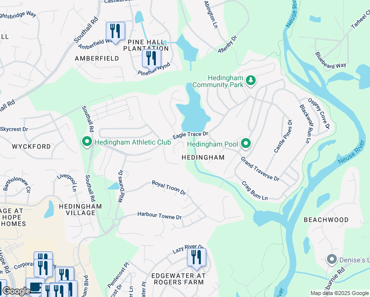 map of restaurants, bars, coffee shops, grocery stores, and more near 1999 Indianwood Court in Raleigh