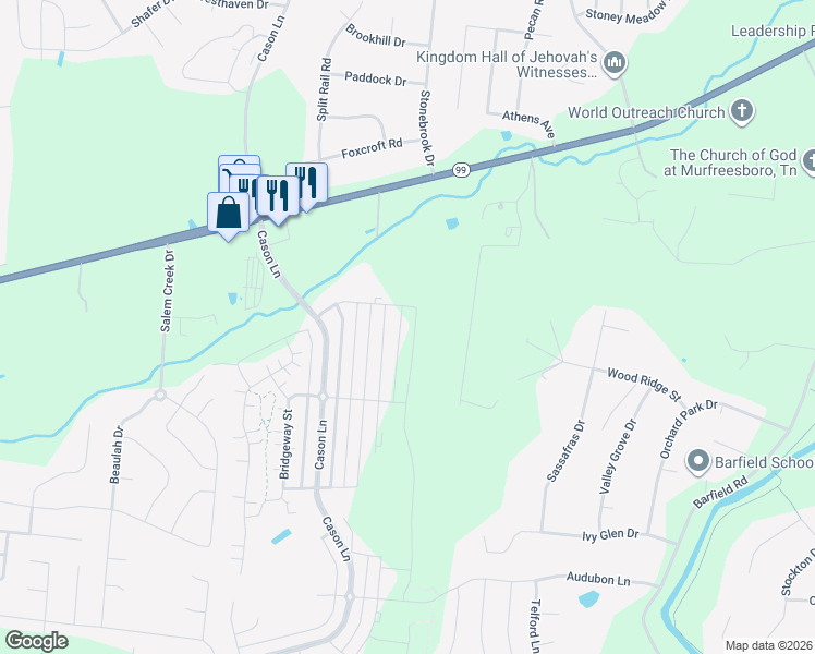 map of restaurants, bars, coffee shops, grocery stores, and more near 2329 New Salem Road in Murfreesboro