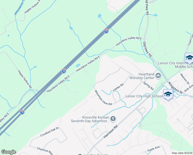 map of restaurants, bars, coffee shops, grocery stores, and more near 2625 Mountain View Road in Lenoir City