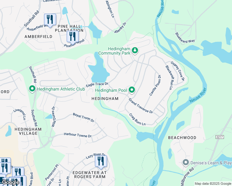 map of restaurants, bars, coffee shops, grocery stores, and more near 1961 Talamore Court in Raleigh