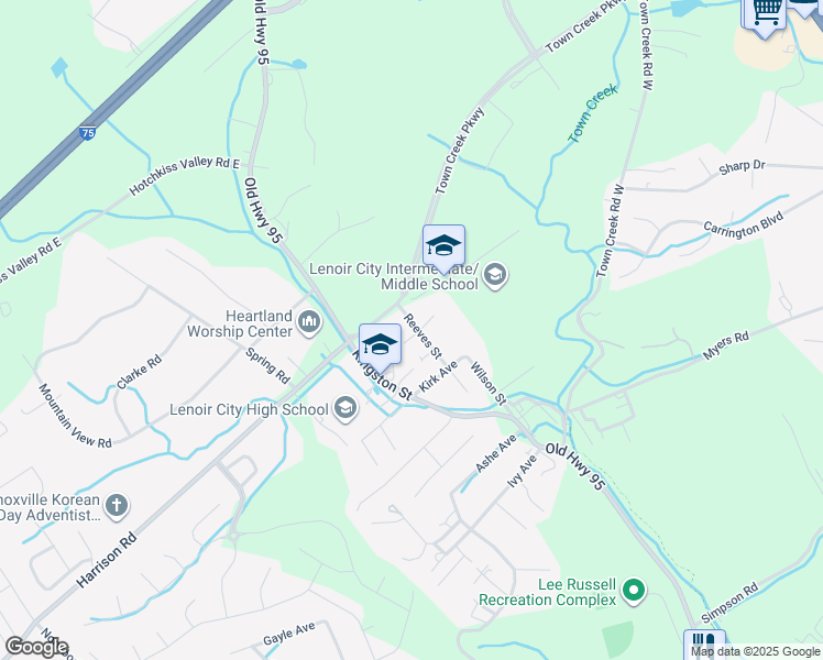 map of restaurants, bars, coffee shops, grocery stores, and more near 1502 Old Highway 95 in Lenoir City