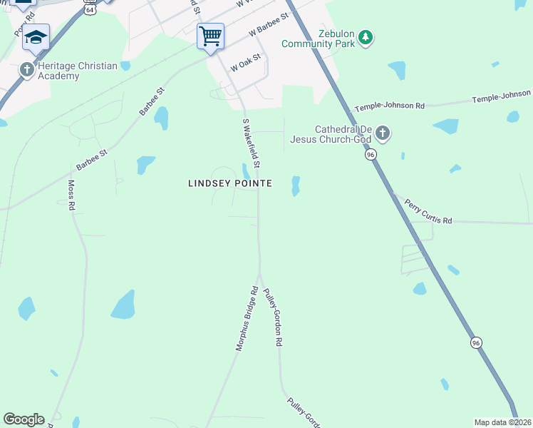 map of restaurants, bars, coffee shops, grocery stores, and more near 709 South Wakefield Street in Zebulon