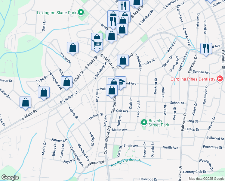 map of restaurants, bars, coffee shops, grocery stores, and more near 307 North Carolina 8 in Lexington