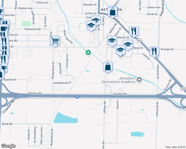map of restaurants, bars, coffee shops, grocery stores, and more near 3902 Griggs Avenue in Jonesboro