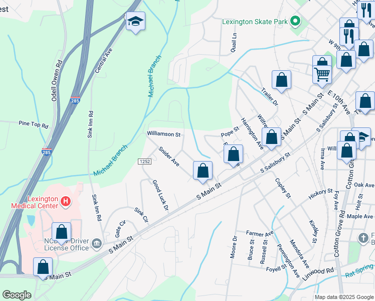 map of restaurants, bars, coffee shops, grocery stores, and more near 104 Peacock Avenue in Lexington