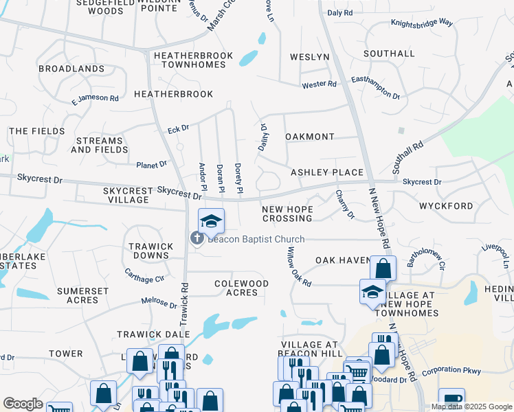 map of restaurants, bars, coffee shops, grocery stores, and more near 2213 Hatton Way in Raleigh