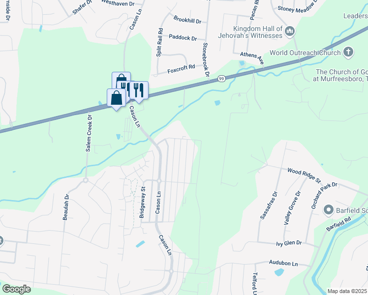 map of restaurants, bars, coffee shops, grocery stores, and more near 2100 Welltown Lane in Murfreesboro