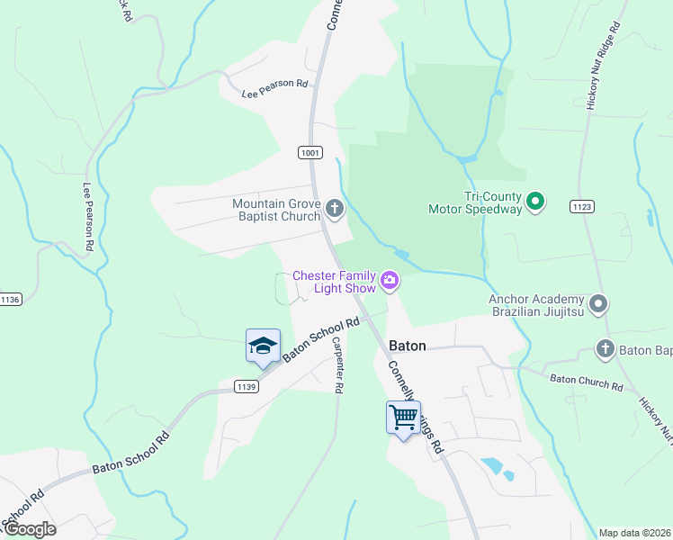 map of restaurants, bars, coffee shops, grocery stores, and more near 2490 Connelly Springs Road in Granite Falls