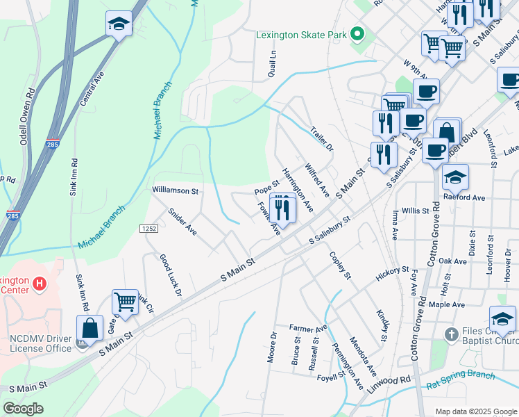 map of restaurants, bars, coffee shops, grocery stores, and more near 101 Fowler Avenue in Lexington
