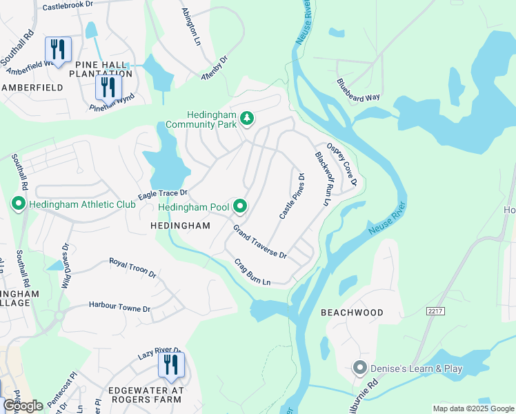 map of restaurants, bars, coffee shops, grocery stores, and more near 2032 Haig Point Way in Raleigh