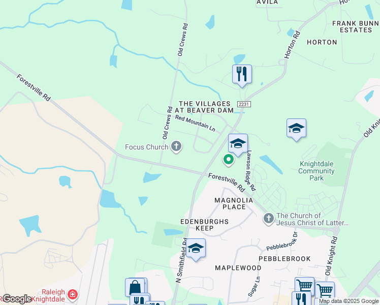 map of restaurants, bars, coffee shops, grocery stores, and more near 322 Hope Valley Road in Knightdale
