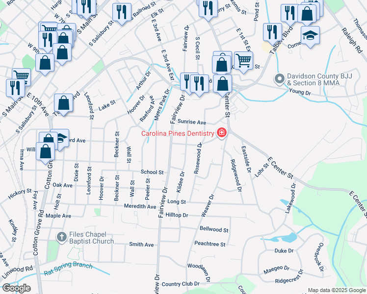 map of restaurants, bars, coffee shops, grocery stores, and more near 47 North Carolina Avenue in Lexington