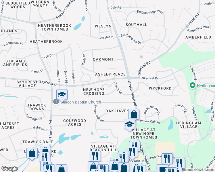 map of restaurants, bars, coffee shops, grocery stores, and more near 4207 Standing Rock Way in Raleigh