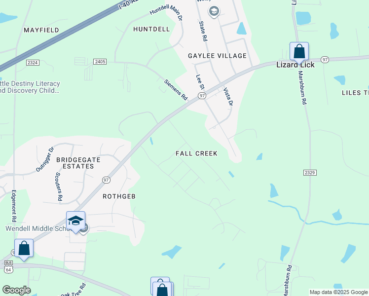 map of restaurants, bars, coffee shops, grocery stores, and more near 1429 Raybon Drive in Wendell
