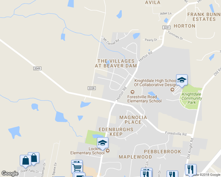 map of restaurants, bars, coffee shops, grocery stores, and more near 322 Hope Valley Road in Knightdale